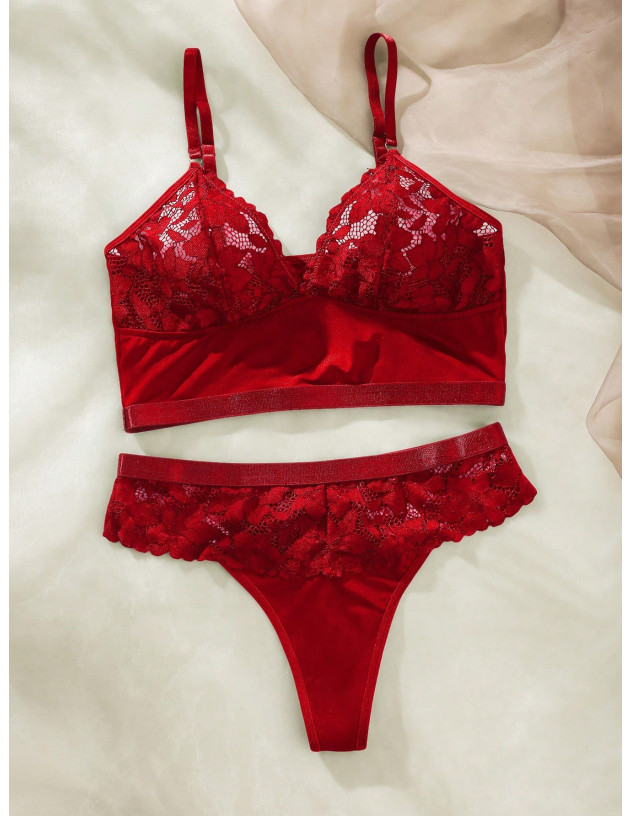 SHEIN Set de lencería con encaje en contraste