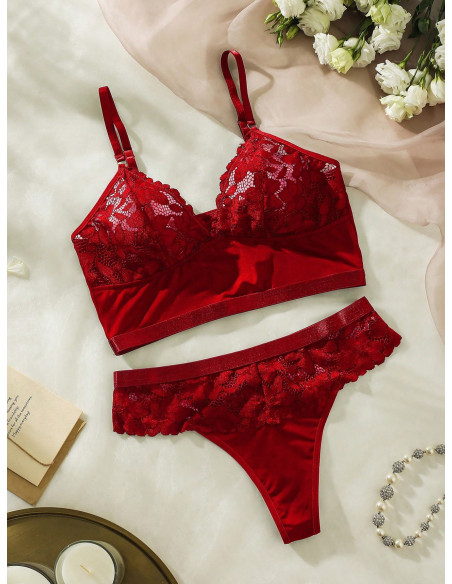 SHEIN Set de lencería con encaje en contraste