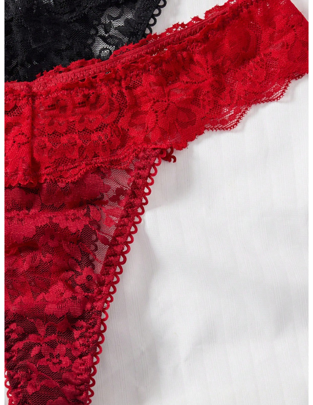 Classic Sexy Conjunto De Sujetador Inalámbrico Y Tanga Sexy De Encaje Para Mujer, 2 Piezas/set