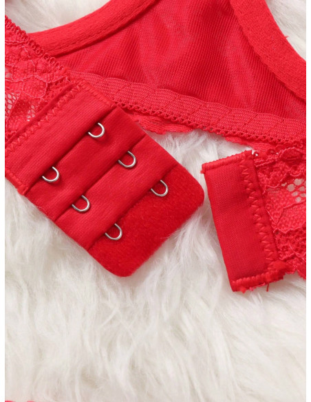 Conjunto de lencería sexy de encaje para mujeres con borde floral bordado