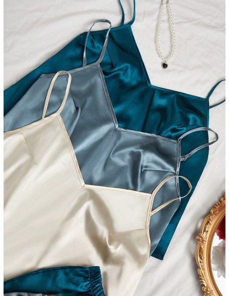 6 piezas Conjunto de ropa de dormir de unicolor, conjunto de pijama con camiseta de tirantes con volantes y pantalones cortos