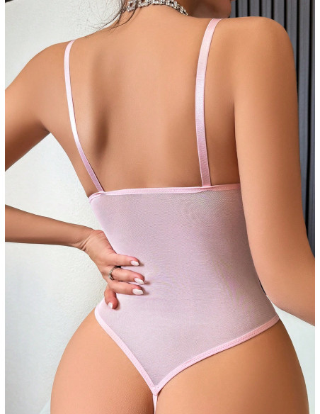 Body sexy de camiseta tipo corsé con bordado de flores, encaje frontal y tirantes para hombros Body sexy de camiseta tipo corsé con bordado de flores, encaje frontal y tirantes para hombros