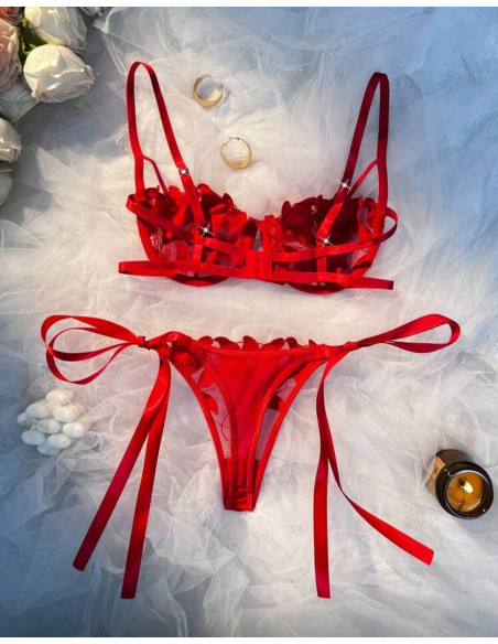 Conjunto De Lencería Transparente Sexy Para Mujer Con Adorno De Lazo