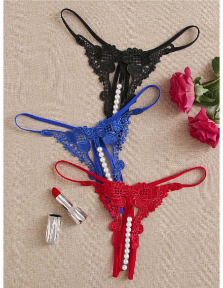 Tanga con encaje con perlas estimulantes