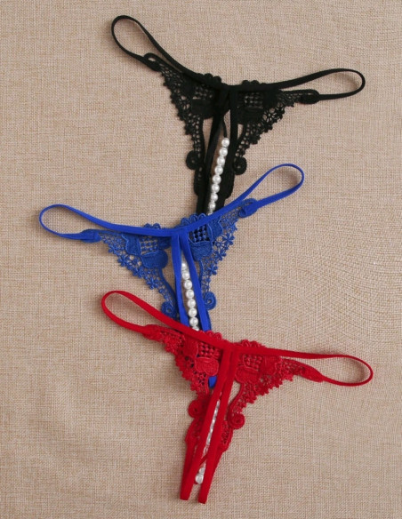 Tanga con encaje con perlas estimulantes